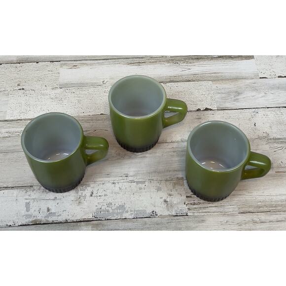 3 Vtg. Fire King Anchor Hocking Avocado Green Coffee Mug Vintage Stackable Cups - Picture 2 of 6